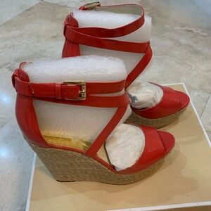 Michael Kors Women's Gabriella Platform Wedge Patent Watermelon 🍉